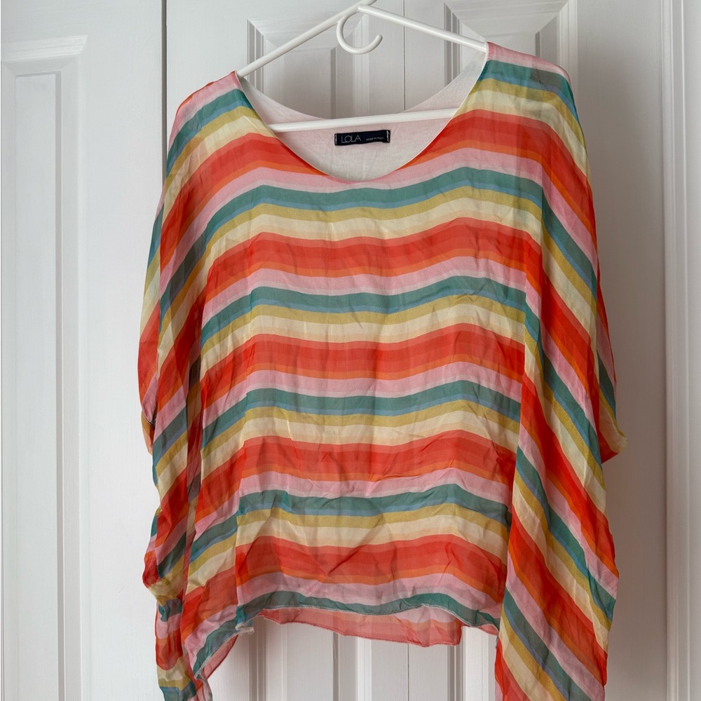 Lola Orange and Green 3/4 Sleeve Crop Blouse